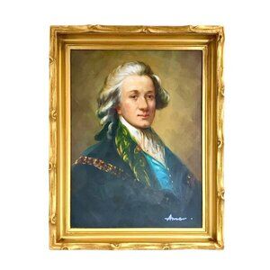 Nobleman Portrait Painting Oil on Canvas Signed Framed Vintage Classic Art Decor